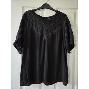 Pretty Next Size 18 Black Top Short Sleeve With Lace Detail